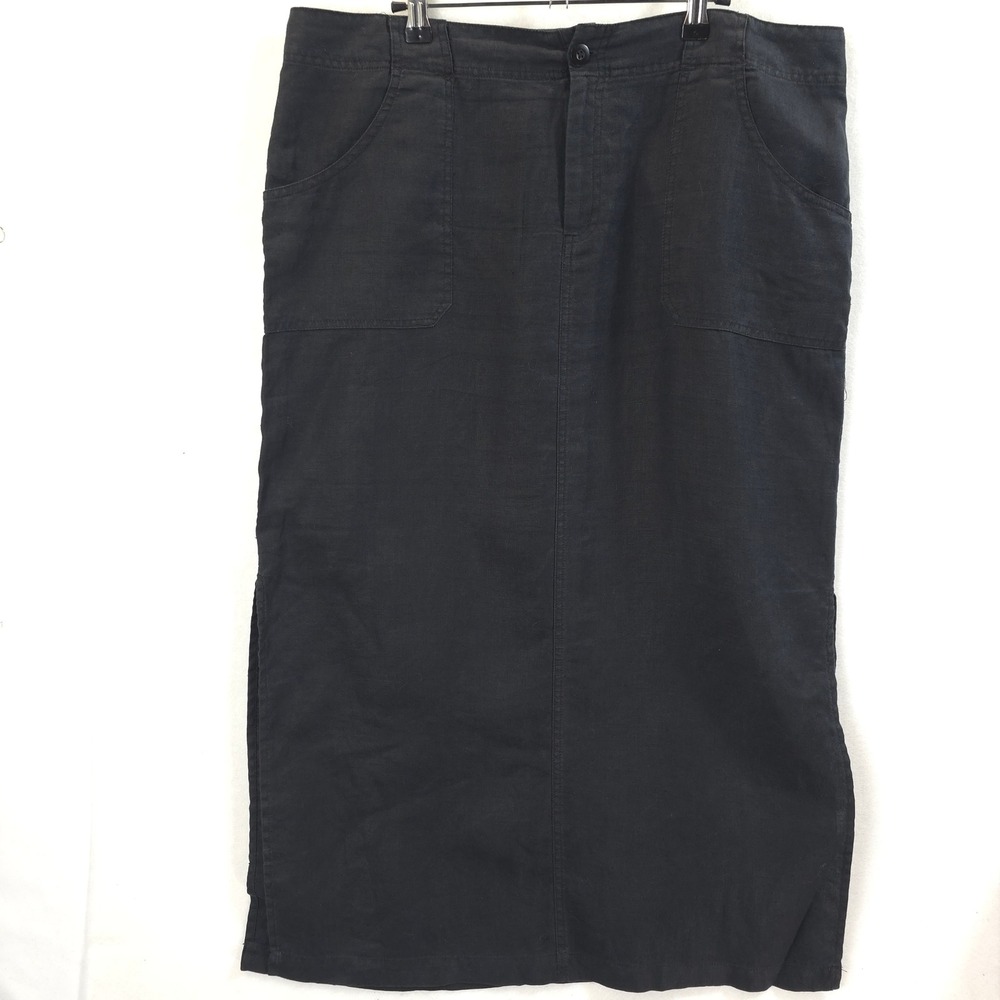 Old Navy Maxi Skirt 100% Linen Black Womens 16 Coastal Minimalist Quiet Luxury